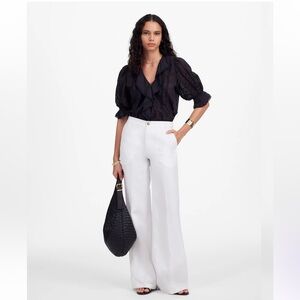 Madewell The Zoe Relaxed Wide Pant in 100% Linen in Salt